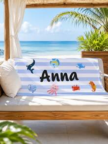 Serviette de plage personnalisée pour enfants avec nom personnalisable, cadeau d'anniversaire d'été parfait, convient pour diverses occasions d'été. Serviette de plage et accessoires, applicable pour la plage, la piscine, les voyages, le camping, le yoga et d'autres scènes. - Multicolore - Voir 8