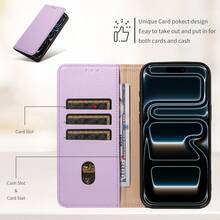 Ví da cao cấp sang trọng với khe đựng thẻ, chân đế, nắp gập từ tính, tương thích với iPhone, ốp bảo vệ chống rơi vỡ dành cho doanh nhân, phiên bản quốc tế, không phải phiên bản nội địa. - Màu tím hoa cà - Xem 7