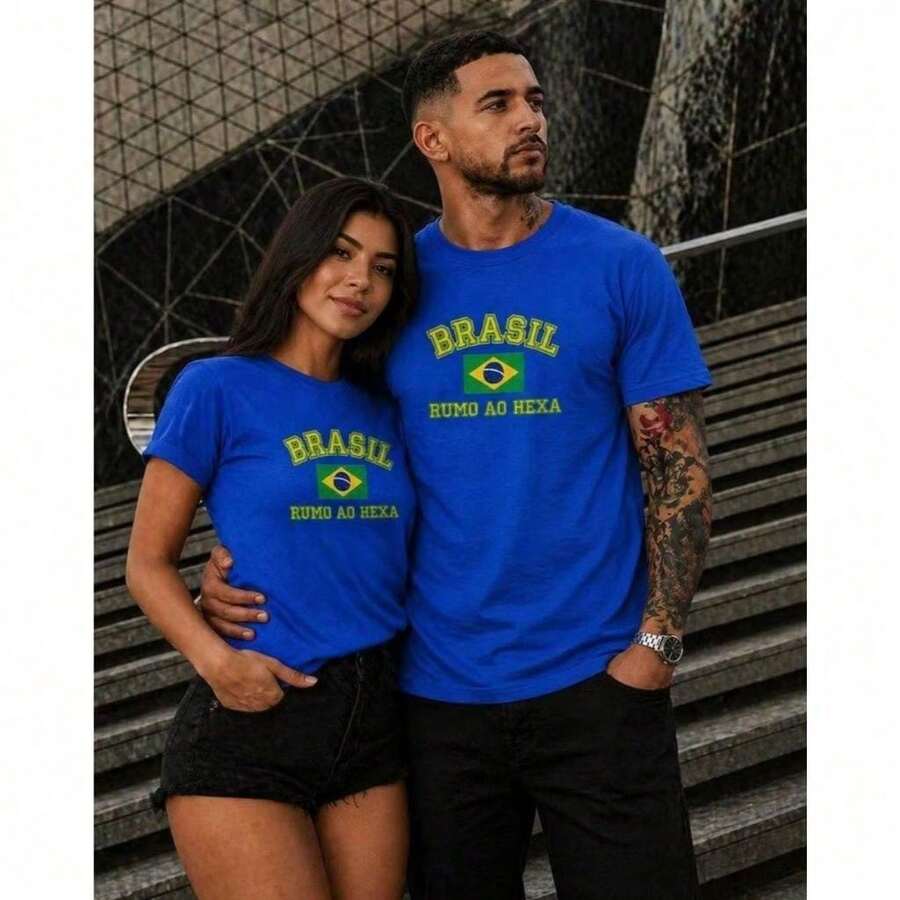 Kit Of 2 Couple's T-Shirts - Brazil Road To The Hexa (Brazilian National Team) World Cup 2026 - Unisex Shirt For Women And Men - 寶藍色 - 查看 1