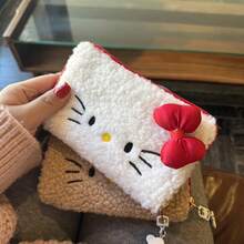 1pc Cute Embroidered Plush Three Dimensional Bow Storage Red Checkered Inner Pen Bag Suitable For Students And Teenagers' Study Supplies - Multicolor - View 3