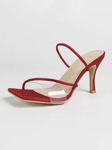 Women's Red High Heel Sandals, Open Toe, Sexy Party Style, Fashionable Minimalist, Comfortable And Easy To Wear, Height-Enhancing, Slimming, Leg-Lengthening, Size Runs Small - Red - View 3