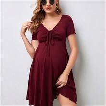 Maternidad Vestido con cordón delantero ribete en forma de lechuga - Negro01 - Ver 2