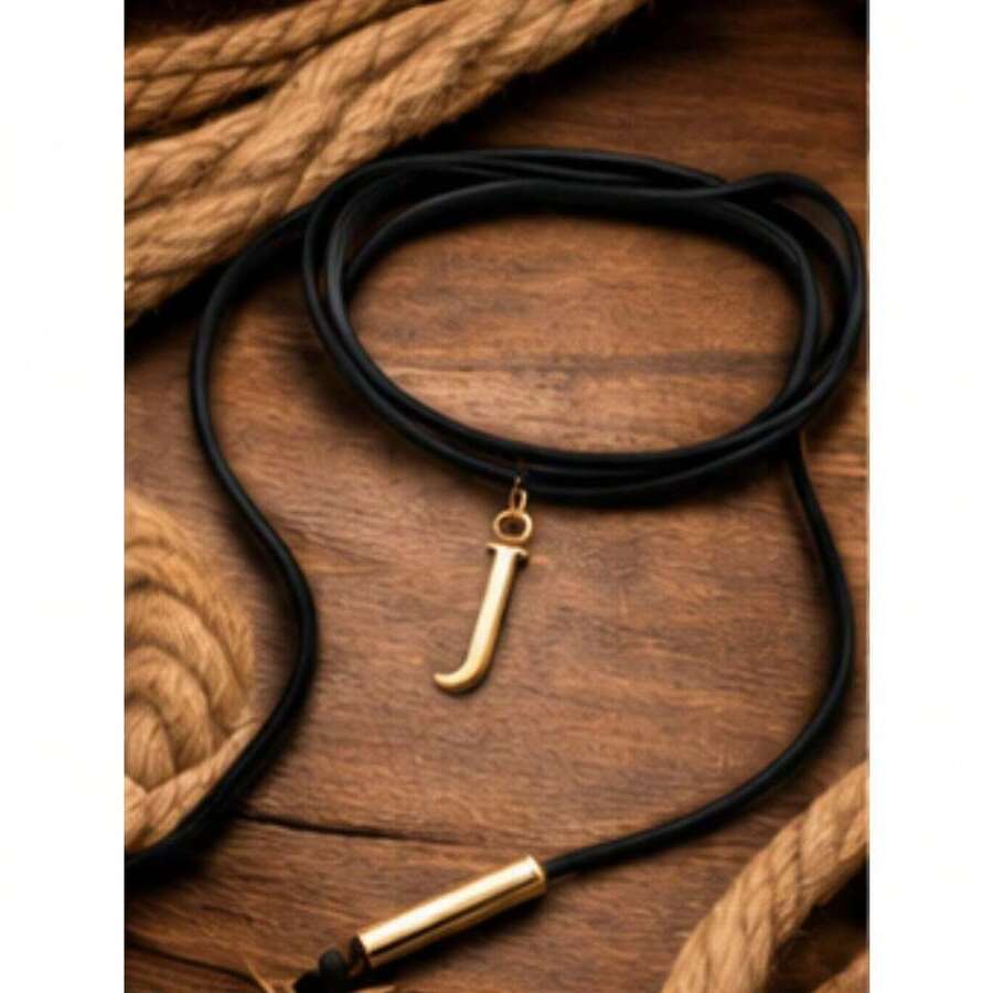 Leatherette Necklace With Personalized Letter, Gold Plated (N, Brown) - J - View 1