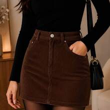 Women's Mini Skirt In Corduroy Velvet - 鏽棕色 - 查看 2
