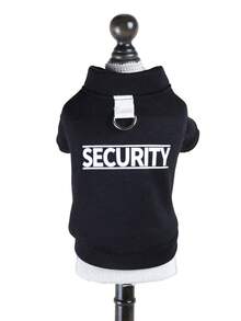PETCIRCLE 1件寵物服飾狗貓衣服戶外室內穿著小狗幼犬春秋舒適字母印花運動衫系列白色SECURITY+鈕扣開襟素色運動衫-黑色 - 黑色 - 查看 8