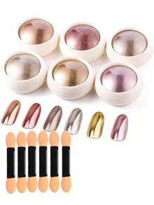 Holographic Mirror Effect Nail Glitter - 6 Color Set Y2K Powder, DIY Nail Art Design Decoration Supplies - 彩色 - 查看 7