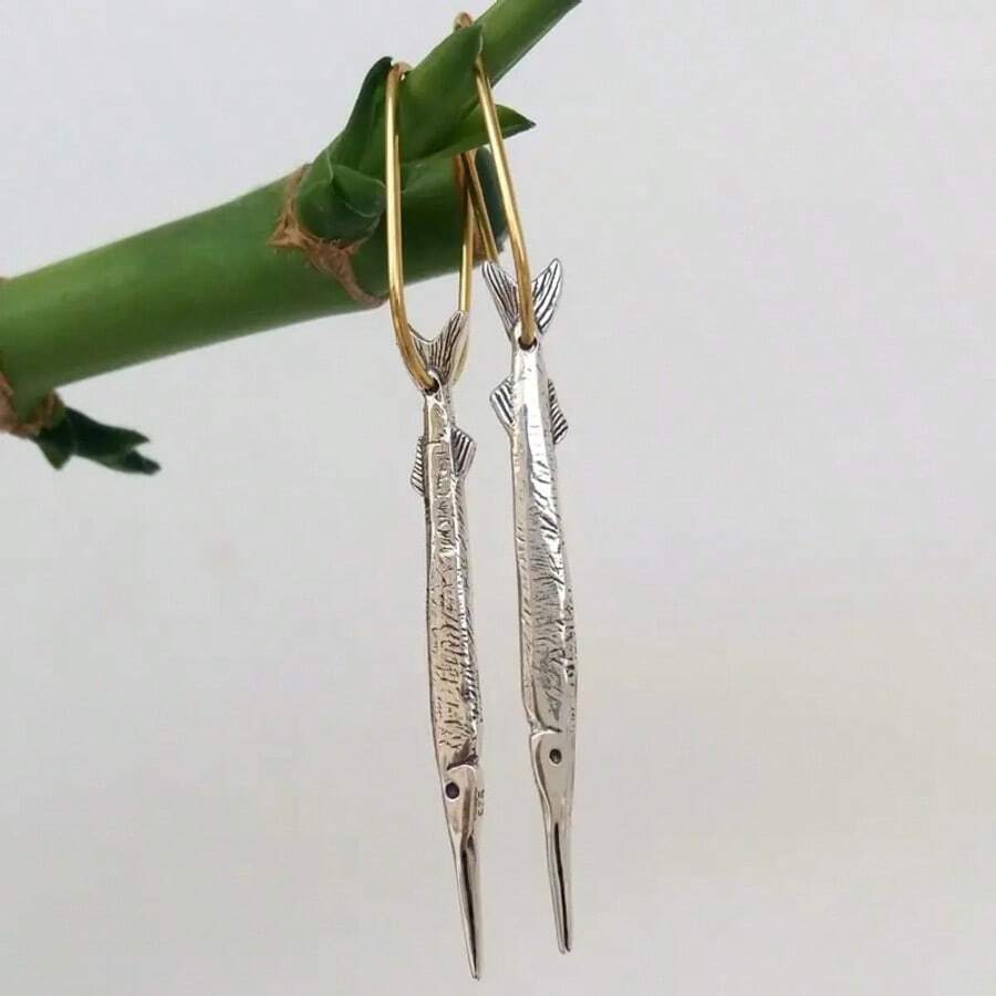 Vintage Dual-Tone Fish Pendant Women's Earrings, Artistic Style, Suitable For Daily Wear, Vacation, Party, Casual, Multi-Functional And Personalized Accessory - Multicolor - View 1