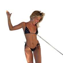 New Bikini Set With Straps, Diamond Embellishments, Perforated Details And Minimalist Design In Solid Color - Red Hot-fix Rhinestones - View 6