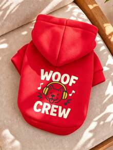 PETCIRCLE 1件寵物衣狗貓衣服戶外室內穿著小狗幼犬春秋舒適套頭連帽衫連帽印花運動衫系列純色運動衫 - 亮紅色 + 熱轉印印花幼犬 - 紅色 - 查看 11