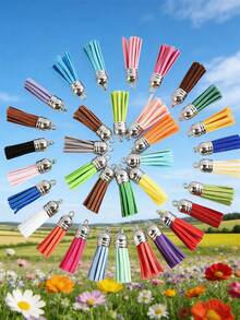 30/60/100pcs Assorted Vibrant Faux Suede Tassels With Gold Tone Caps - Rainbow Keychain Charms, Suitable For DIY Jewelry, Crafts And Phone Straps, Jewelry Making Accessories - Tassel - View 8