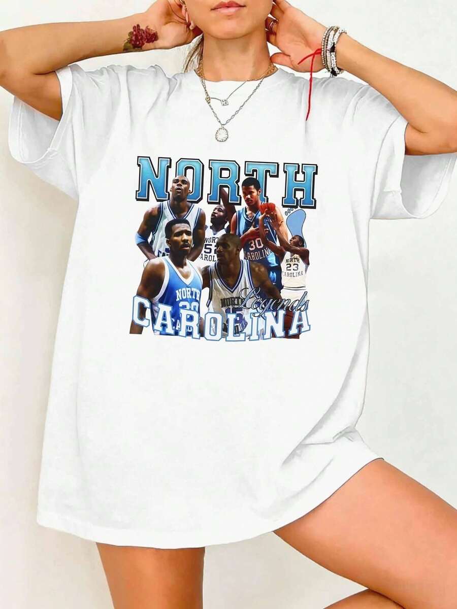 North Carolina Tar Heels Legends Retro Basketball Bootleg Style Tee - White - View 1