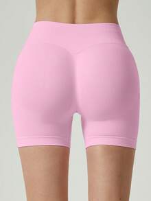 NcmRyu Women's Seamless Butt Lifting Sports Shorts Gym Workout Summer Pink - Pink - View 4