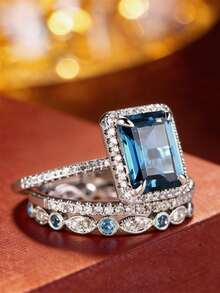 1 Set Classic Square Sugar Exquisite Stackable Ring Set, Light Luxury Engagement Party Women's Ring Set - Ring Set - View 4