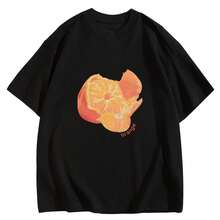 Minimalist. 100% Cotton. Round-Neck T-Shirt With A Fun And Creative Cartoon Motif, Short Sleeves, Summer Fashion, Casual Everyday Top, Unisex. Spring/Summer Top. - 黑色 - 查看 6
