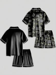 Tween Boy Game Console Pure Black Short Sleeve Shorts Pajama 4-Piece Set - Multicolor - View 8