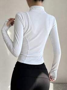 BEMMY Women's Simple Fit Zipper Jacket, Soft And Breathable Short Jacket, Suitable For Daily Wear And Exercise - White - View 3