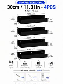 3 Sizes Black Acrylic Floating Shelves, No Drilling Required, Expandable Wall Display Space, Acrylic Storage Rack, Suitable For Living Room, Bathroom, Game Room And Dorm Wall Decor - Black - View 5