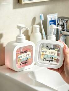 Botella dispensadora de presión con diseño de girasol, botella con cabezal de bomba recargable de gran capacidad, juego de contenedores cuadrados de plástico reutilizables, apto para jabón de manos, loción, champú y gel de baño, diseño transparente visible, apto para cocina, baño, hogar y oficina, esencial portátil para viajes - Ver 1
