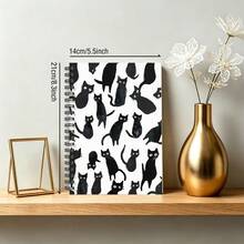 DANPERJI 1 pieza Cuaderno espiral A5 con patrón de gato negro, diario con páginas rayadas, bloc de notas lindo para amantes de los gatos, para estudiantes, trabajo & uso diario - Gato negro - Ver 3