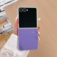 High-Quality Nice Letter Solid Color Folding Phone Case Compatible With Samsung Galaxy Z Flip3 5G/Galaxy Z Flip 4 5G/Galaxy Z Flip 5 5G/Galaxy Z Flip 6 5G/Galaxy Z Flip 7 5G/Galaxy Z Flip 8 5G New Fashion Premium Folding Phone Case - Purple - View 3