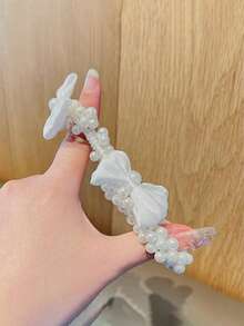 2pcs Pearl Bow Hair Ties, High Elasticity Rubber Bands For Bun And Ponytail, Girls Hair Accessories For Daily Wear (Cardboard Only For Display) - Butterfly Hair Tie - View 6