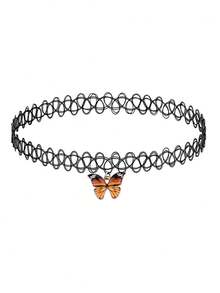 Xiacheng Juego de 1/3 piezas de gargantilla de tatuaje: collar, pulsera, anillo - Estilo de collar de los 90 mezclado con moda vintage Y2K de los 2000 - Accesorio de joyería elástico inspirado - Multicolor - Ver 8