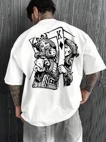 Minimalist. 100% Cotton. One-Piece T-Shirt With A Deconstructed And Reconstructed "K" Poker Card Motif Print: A Cool, Comfortable Essential For Men. A Top For Spring And Summer. - White - View 1