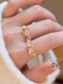 Juego de 3 piezas/Set de Anillos Ajustables con Lazo y Perla Minimalista, Joyería Apilable Exquisita, Regalo de Halloween para Novia y Hermanas - Multicolor 2 - Ver 4