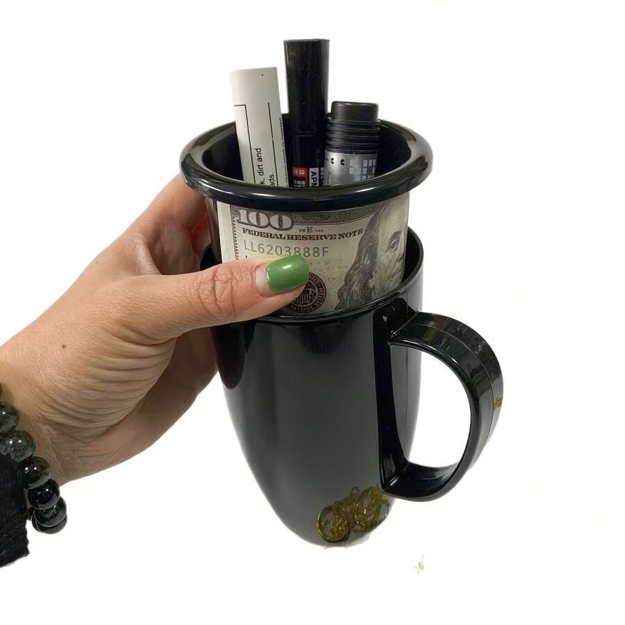 創意杯狀設計多功能收納筆筒,內含隱藏式隔層,適合隱密存放硬幣、戒指及貴重物品,安全收納,返校季適用 - A - 查看 1