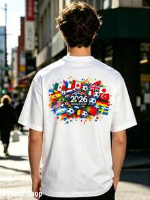 Peanuts Snoopy Soccer Team 2026 World Cup Print Men's T-Shirt, 100% Cotton Crew Neck, Flag & Soccer Graphic Tee, Ideal For Football Fans & Daily Wear - 白色 - 查看 3