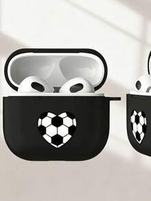 Funda de teléfono Apple con patrón de corazón de fútbol, silicona negra, a prueba de golpes, carcasa blanda, compatible con 1/2/3/Pro/Pro2/Pro3, estilo deportivo, personalizada - Blanco y Negro - Ver 6