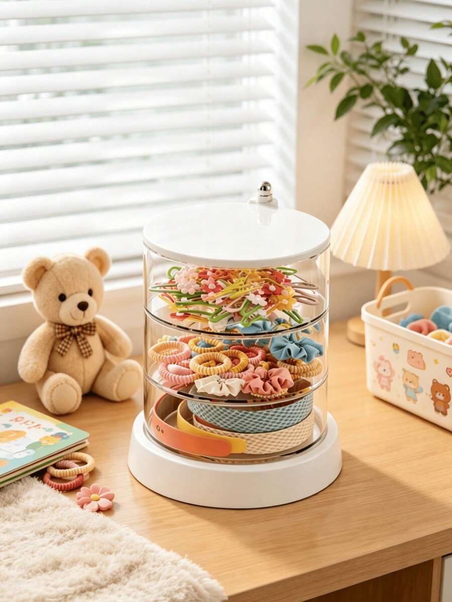 360° Rotating Baby Hair Accessories Organizer, Multi Layer Clear Storage Box For Hair Clips, Headbands, Nursery Room Desktop Display Container - Storage Rack - View 1