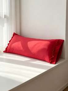 1pc 100% Polyester Solid Color Lace Long Pillowcase, Lightweight And Elegant, Cloud-Like Soft Touch, Suitable For Bedding And Sofa Decoration (Pillow Insert Not Included) - Red - View 5