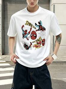 Marvel Marvel Comics Spider Man Action Pose Web Graphic T Shirt 100 Percent Cotton Men's Clothes Men's Shirt Men's Summer Outfits Marvel Series Gifts For Men Streetwear - 白色 - 查看 1