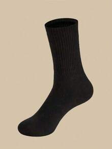 6 Pairs Men's Black Solid Color Mid-Calf Breathable Versatile Socks - Black - View 2
