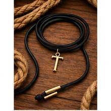 Leatherette Necklace With Personalized Letter, Gold Plated (N, Brown) - T - View 2