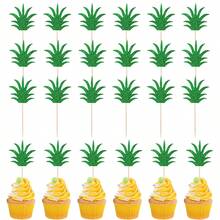 12/24 pièces Décorations de Cupcake Feuilles d'Ananas Vertes Pailletées Pics à Gâteau Feuilles de Palmier Tropicales Scintillantes pour Fête Hawaïenne Luau Été Plage Décorations de Dessert Fournitures de Pâtisserie - feuilles d'ananas - Voir 2
