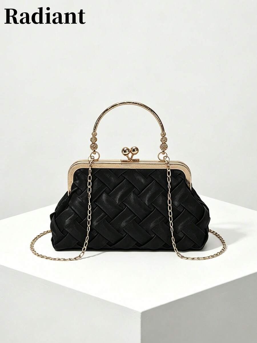 Vintage Faux Leather Crossbody Bag For Women, Retro Style Buckle Lock Mini Handbag With Adjustable Strap, Solid Color Lightweight City Tote Bag With Polyester Lining, Unisex