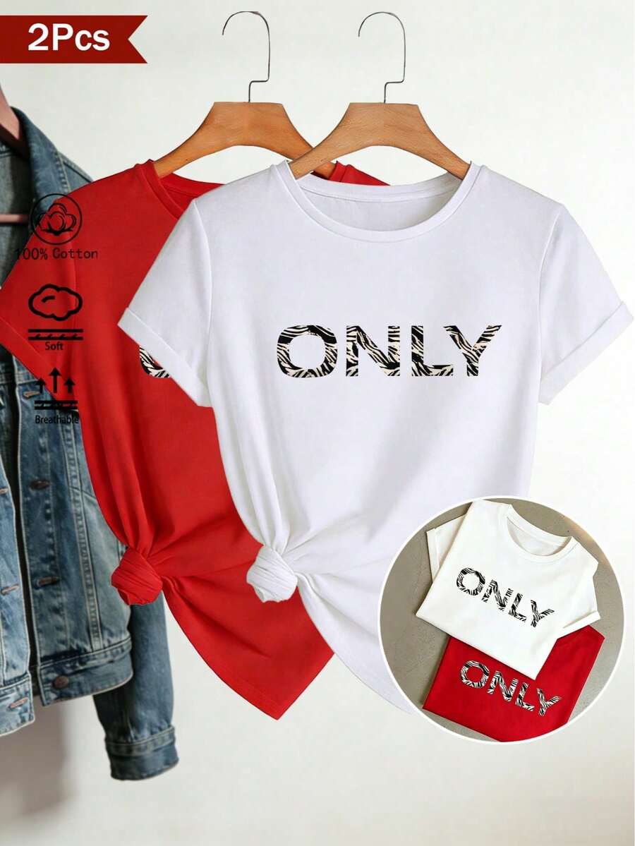 Women T-Shirts - Light Red + White - View 1