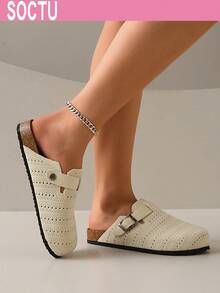 Women's Spring New Round Toe Thick Sole Comfortable Closed Toe Soft Bottom Casual Fashion Versatile Slippers - Beige - View 4