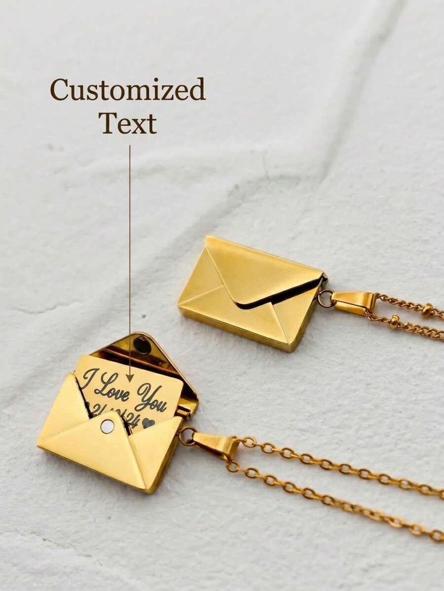 Gold Personalized Envelope Pendant Necklace Secret Message Necklace Photo Customization I Love You Date Mom Best Friend Gift Mother's Day Gift - Multicolor - View 1