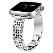 1pc Bling Rhinestone Metal WatchBand Compatible With Apple Watch38/40/41/42/44/45/46/49mm,Honeycomb Design DiamondStudded Stainless Steel Bracelet Strap For Women - Silver - View 1
