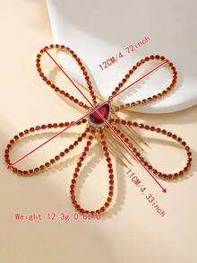 1pc Crystal Flower Hair Comb, Elegant Bridal Side Headpiece Suitable For Wedding, Engagement, Photography, Holiday, Daily Wear - Red - View 5