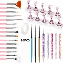 26件完整美甲用品套裝 - 繪畫刷、勾線筆、美甲展示架、黏貼膠帶和點花工具，完整美甲套組 - 彩色 - 查看 1