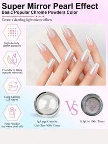 6 Colors Aurora Pearl Nail Powder Set, Mirror Effect Nail Supplies, With 6 Application Sticks - 彩色 - 查看 4