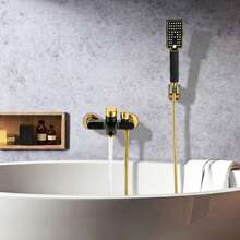 Bathtub Faucet With Hand Shower, Bathtub Shower Faucet With Valve, 3 Spray Patterns, G1/2 Thread, 1.5m Hose, Hand Shower For Bathroom (White Gold & Black Gold) - Black and Gold Version - View 2