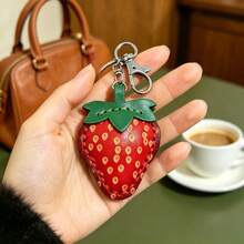 Premium Genuine Leather Creative Strawberry Keychain Excellent Gift Choice High-End Car Key Accessory Suitable For Backpack Decoration Pendant Motorcycle Car Keys Charm Cute Decorative Bag Tag - View 2