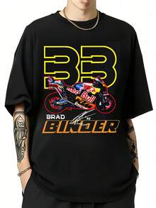 Camiseta de Carreras Brad Binder – Camiseta para Entusiastas de Motocicletas, Número de Piloto 33, Atuendo de Verano para Hombres, Camiseta, Camiseta para Hombres, Verano, Atuendos Combinados para Padres e Hijos, y Camiseta Versátil para Hombres, Camisetas de Manga Corta de Moda Unisex, Atuendo de Verano para Hombres, Camiseta, Camiseta para Hombres, Verano, Atuendos Combinados para Padres e Hijos, y Camiseta Versátil para Hombres - Negro - Ver 1