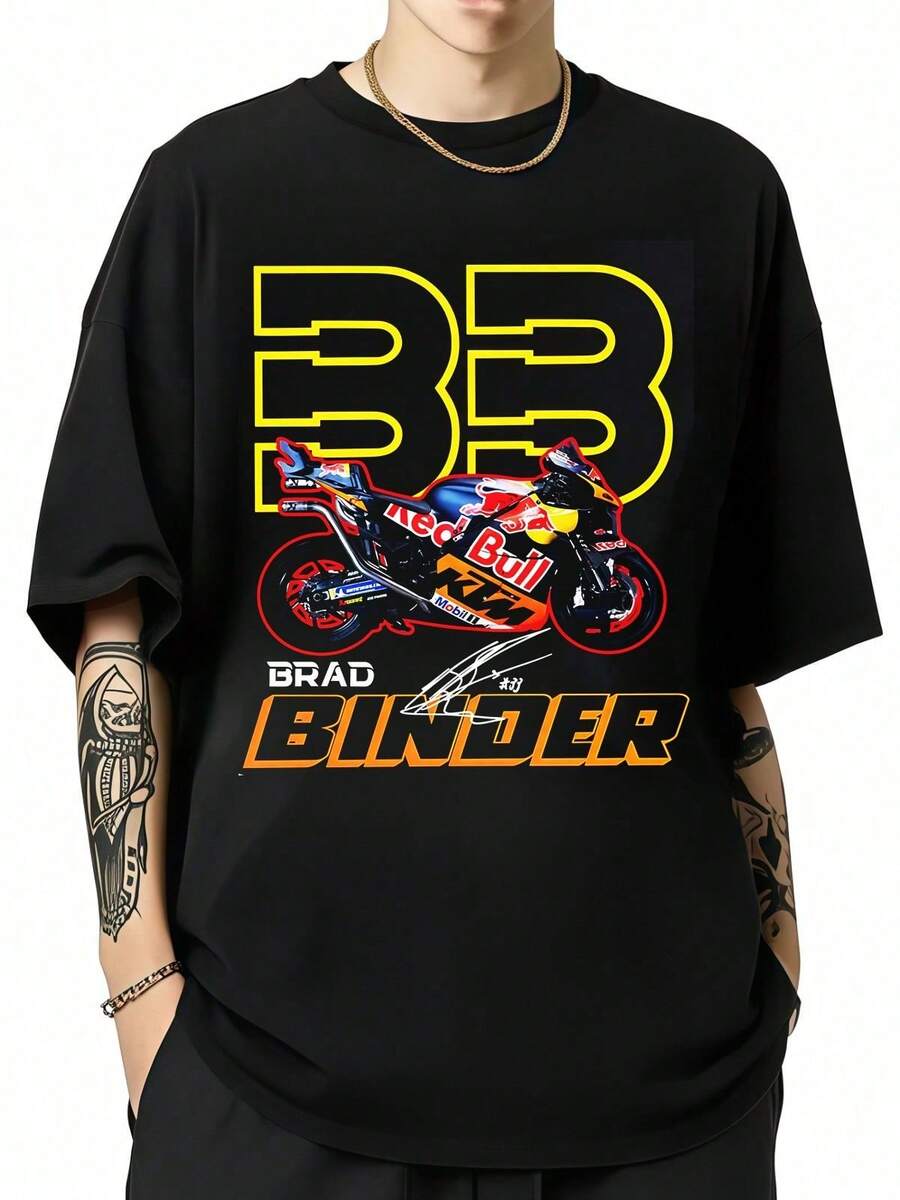 Camiseta de Carreras Brad Binder – Camiseta para Entusiastas de Motocicletas, Número de Piloto 33, Atuendo de Verano para Hombres, Camiseta, Camiseta para Hombres, Verano, Atuendos Combinados para Padres e Hijos, y Camiseta Versátil para Hombres, Camisetas de Manga Corta de Moda Unisex, Atuendo de Verano para Hombres, Camiseta, Camiseta para Hombres, Verano, Atuendos Combinados para Padres e Hijos, y Camiseta Versátil para Hombres - Negro - Ver 1