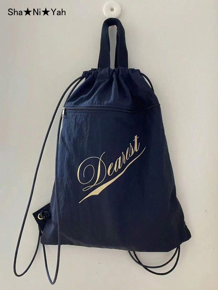 2026 Niche Korean Style New Fashion Drawstring Backpack Large Capacity Nylon Cinch Bag Gym Bag Versatile
